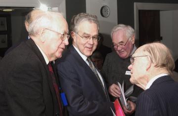 Dr Knut Øvreberg, Dr Ian Campbell, Dr Tony Jenkins with Sir John Crofton. 